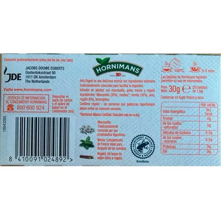 VALORES NUTRICIONALES 5 CAJAS INFU DIGEST