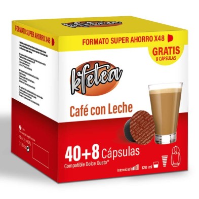 Café con Leche Kfetea 48 cápsulas, compatible Dolce gusto Café con Leche Kfetea 48 cápsulas, compatible Dolce gusto