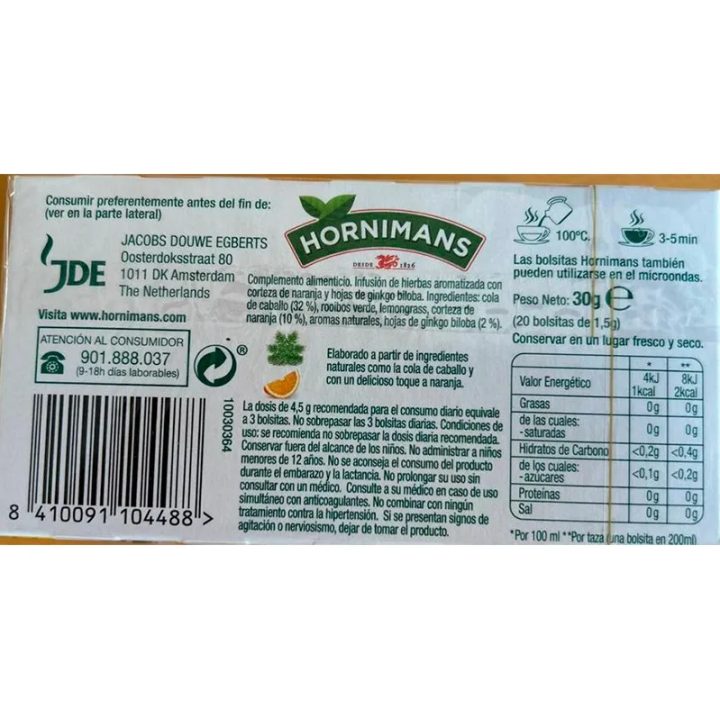 VALOR NUTRICIONAL INFU DREN INFUSIONES HORNIMANS